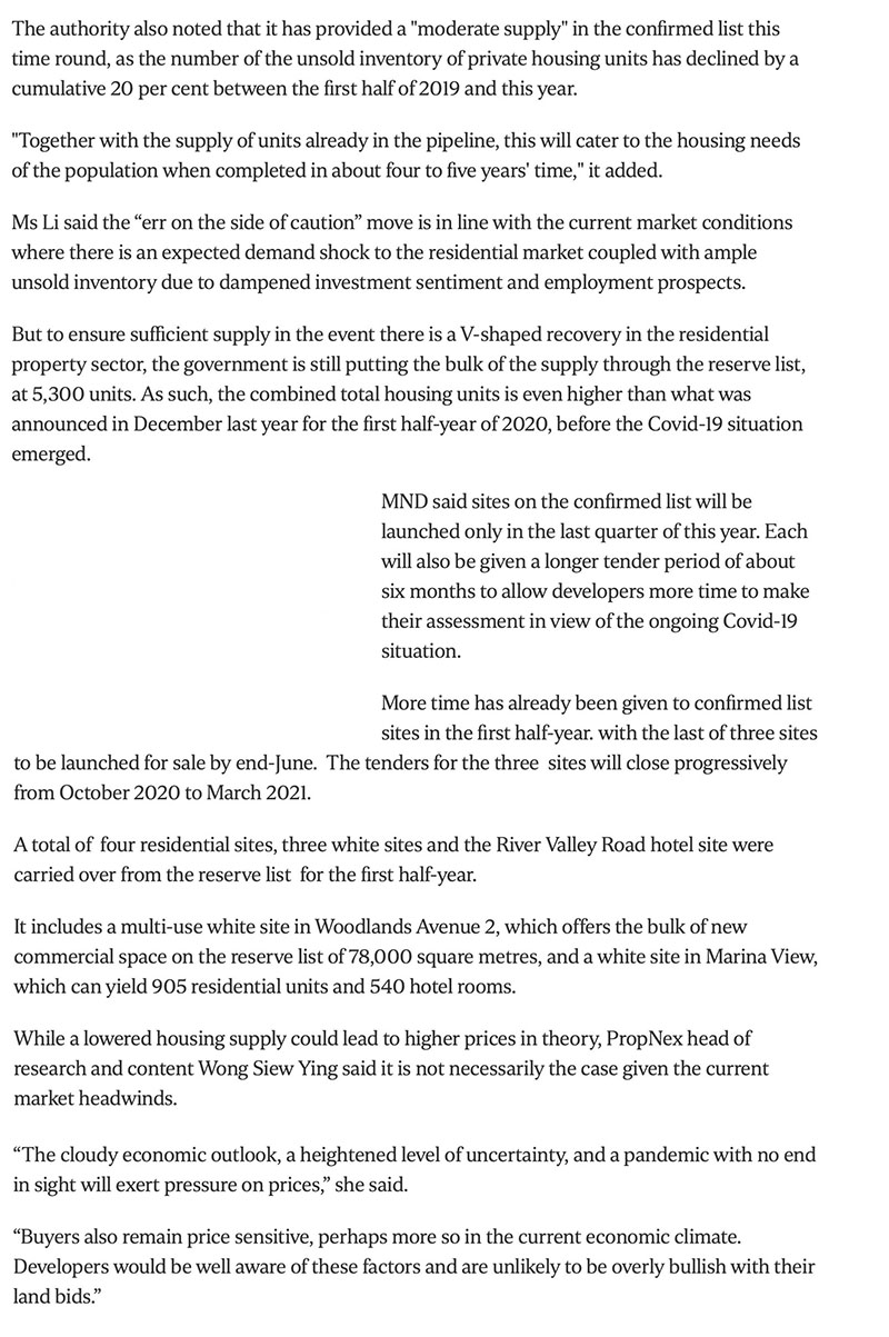 Govt cuts private housing supply from confirmed land sale sites due to Covid-19 fallout -2