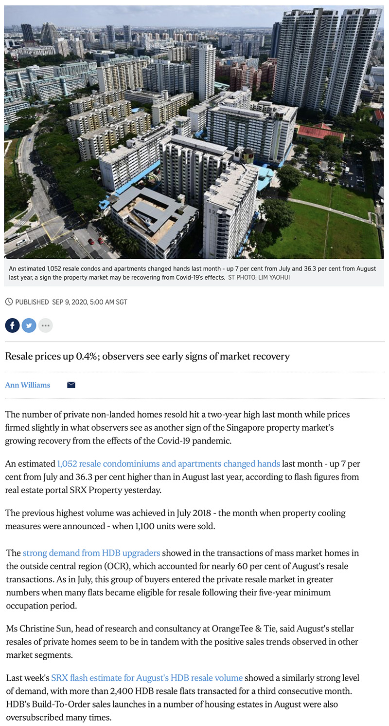Private home resale volume hits 2-year high in Aug: SRX 1