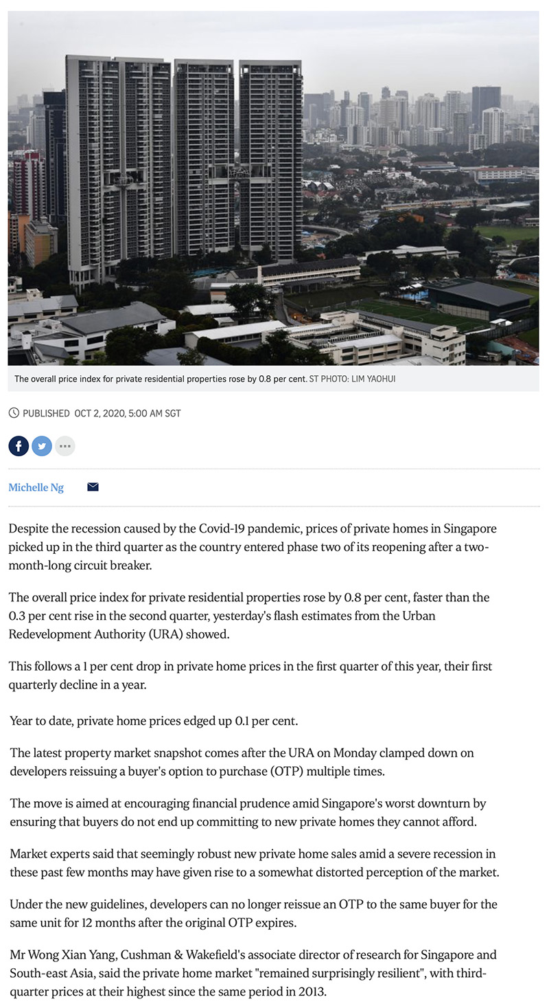 Private home prices rise faster in Q3 despite Covid-19 recession 1
